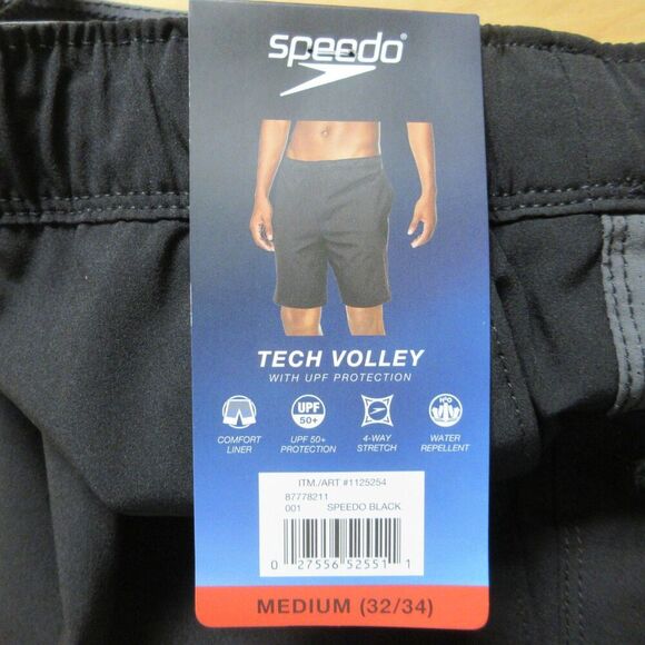 SPEEDO Black Grey Tech Volley Swim Shorts Sz M (32-34) Swim Trunks Swimsuit NWT - Picture 5 of 11